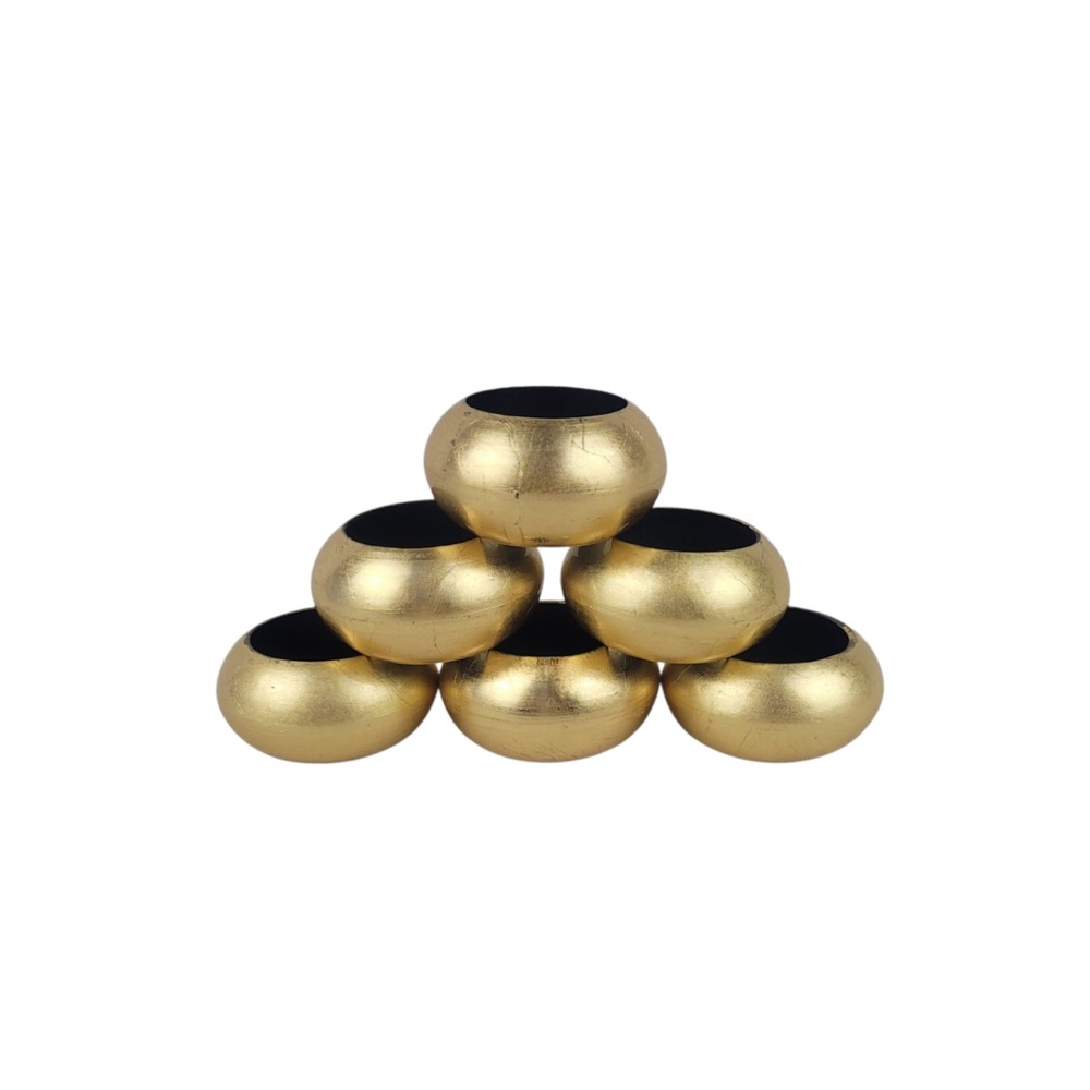Set of 6 Gold Acrylic Round Napkin Rings Metallic
